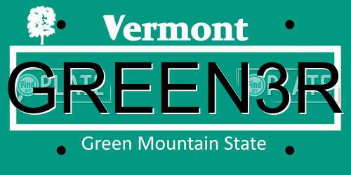 GREEN3R Vermont License Plate
