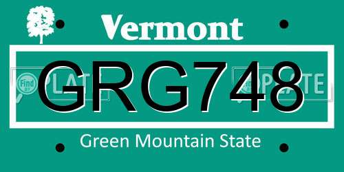 GRG748 Vermont License Plate