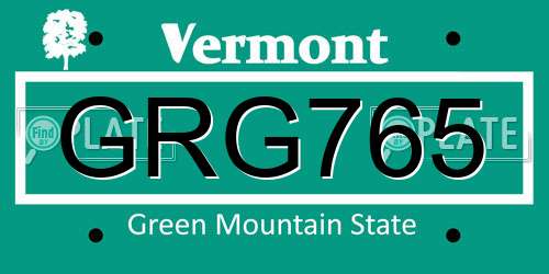 GRG765 Vermont License Plate