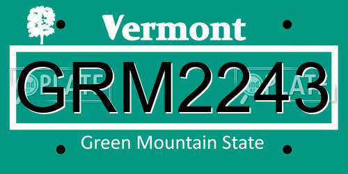 GRM2243 Vermont License Plate