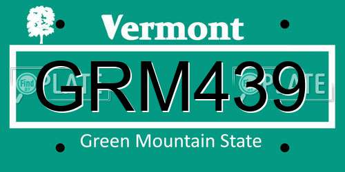 GRM439 Vermont License Plate