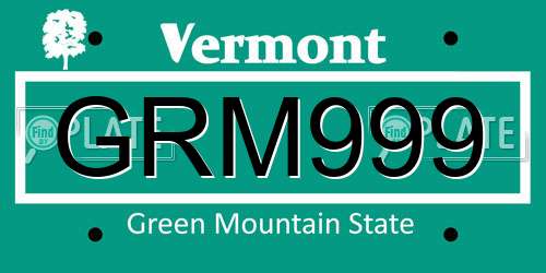 GRM999 Vermont License Plate
