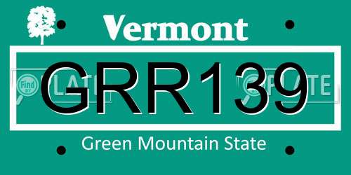 GRR139 Vermont License Plate