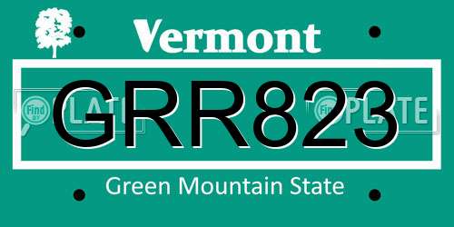 GRR823 Vermont License Plate