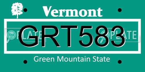 GRT583 Vermont License Plate