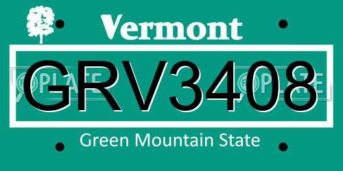 GRV3408 Vermont License Plate