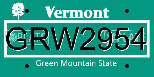 GRW2954 Vermont License Plate