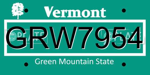 GRW7954 Vermont License Plate