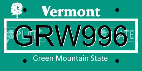GRW996 Vermont License Plate