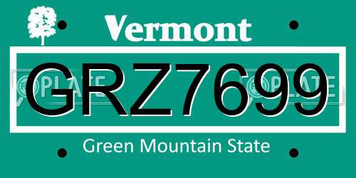 GRZ7699 Vermont License Plate
