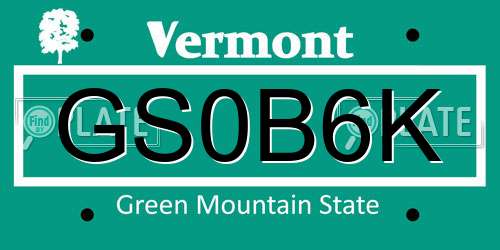 GS0B6K Vermont License Plate