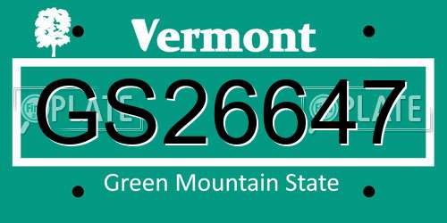 GS26647 Vermont License Plate