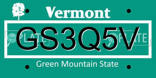 GS3Q5V Vermont License Plate