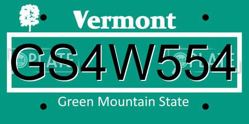 GS4W554 Vermont License Plate