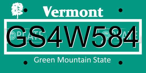 GS4W584 Vermont License Plate