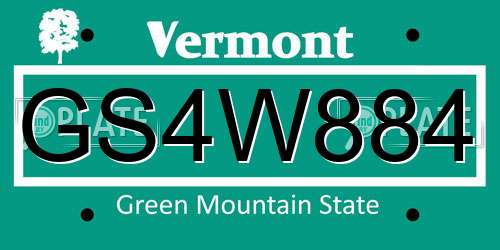 GS4W884 Vermont License Plate