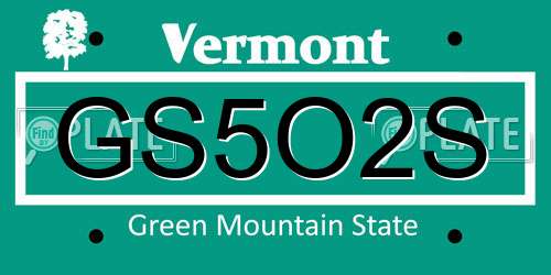 GS5O2S Vermont License Plate