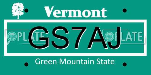 GS7AJ Vermont License Plate