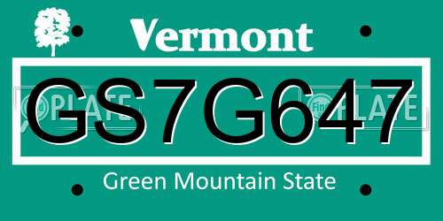 GS7G647 Vermont License Plate