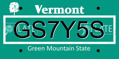 GS7Y5S Vermont License Plate