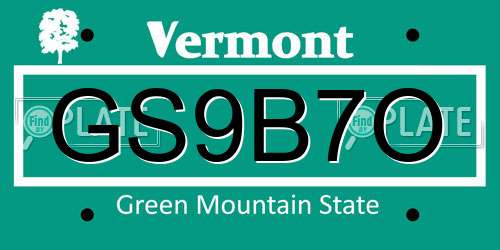 GS9B7O Vermont License Plate