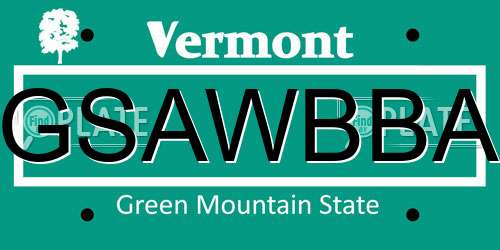 GSAWBBA Vermont License Plate