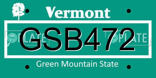 GSB472 Vermont License Plate