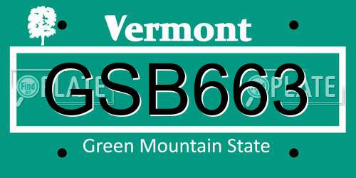GSB663 Vermont License Plate