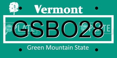 GSBO28 Vermont License Plate