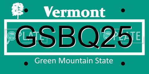 GSBQ25 Vermont License Plate