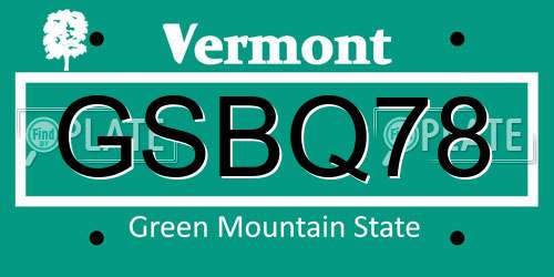 GSBQ78 Vermont License Plate