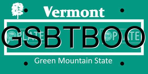 GSBTBOO Vermont License Plate