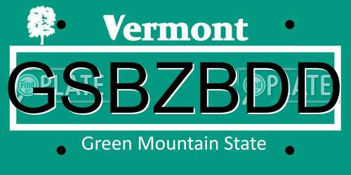 GSBZBDD Vermont License Plate
