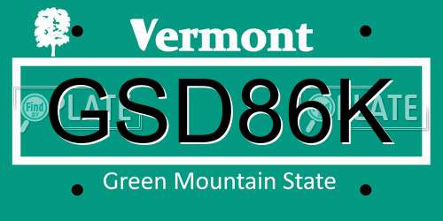 GSD86K Vermont License Plate