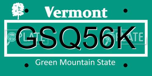 GSQ56K Vermont License Plate