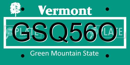 GSQ56O Vermont License Plate