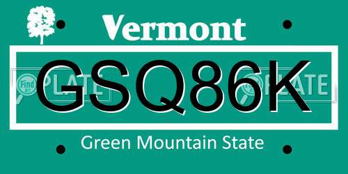 GSQ86K Vermont License Plate