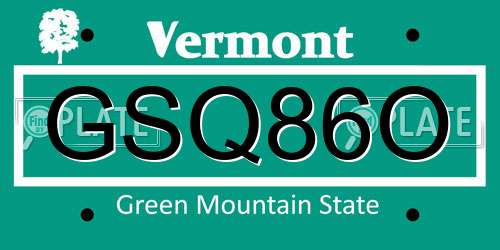 GSQ86O Vermont License Plate