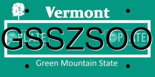 GSSZSOO Vermont License Plate
