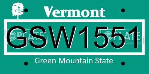 GSW1551 Vermont License Plate