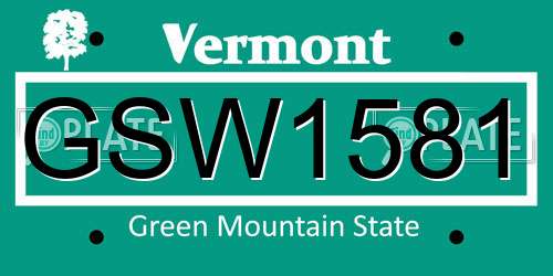 GSW1581 Vermont License Plate