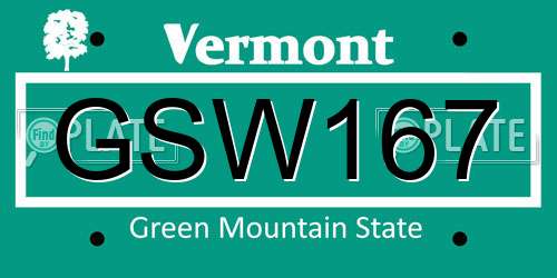 GSW167 Vermont License Plate