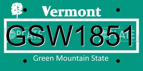 GSW1851 Vermont License Plate