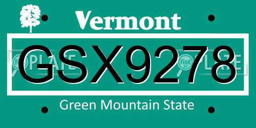 GSX9278 Vermont License Plate