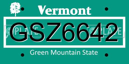 GSZ6642 Vermont License Plate
