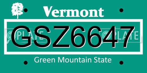 GSZ6647 Vermont License Plate