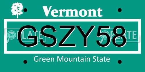 GSZY58 Vermont License Plate