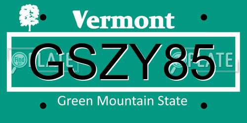 GSZY85 Vermont License Plate