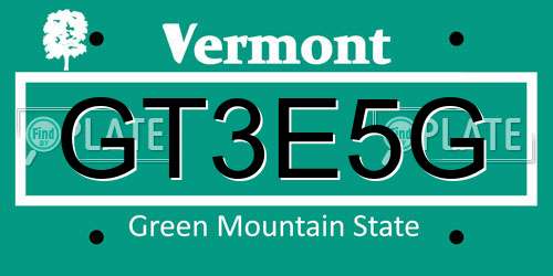 GT3E5G Vermont License Plate