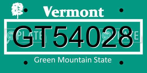 GT54028 Vermont License Plate